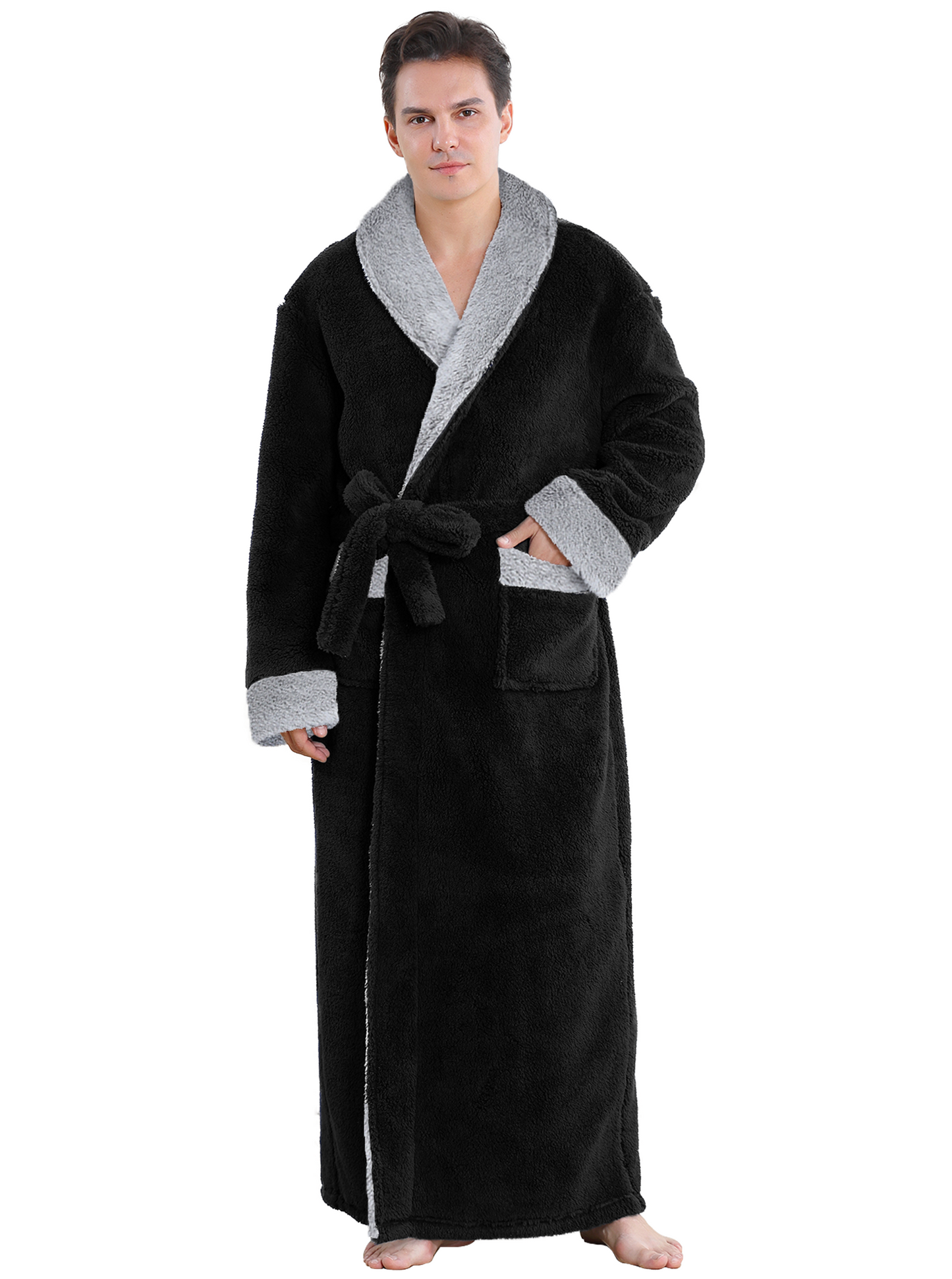 Mens Robe: Cozy Warm Soft Plush Fleece Robes for Men Long Length - Thick Winter Spa Bathrobe for Men Gifts with Pocket