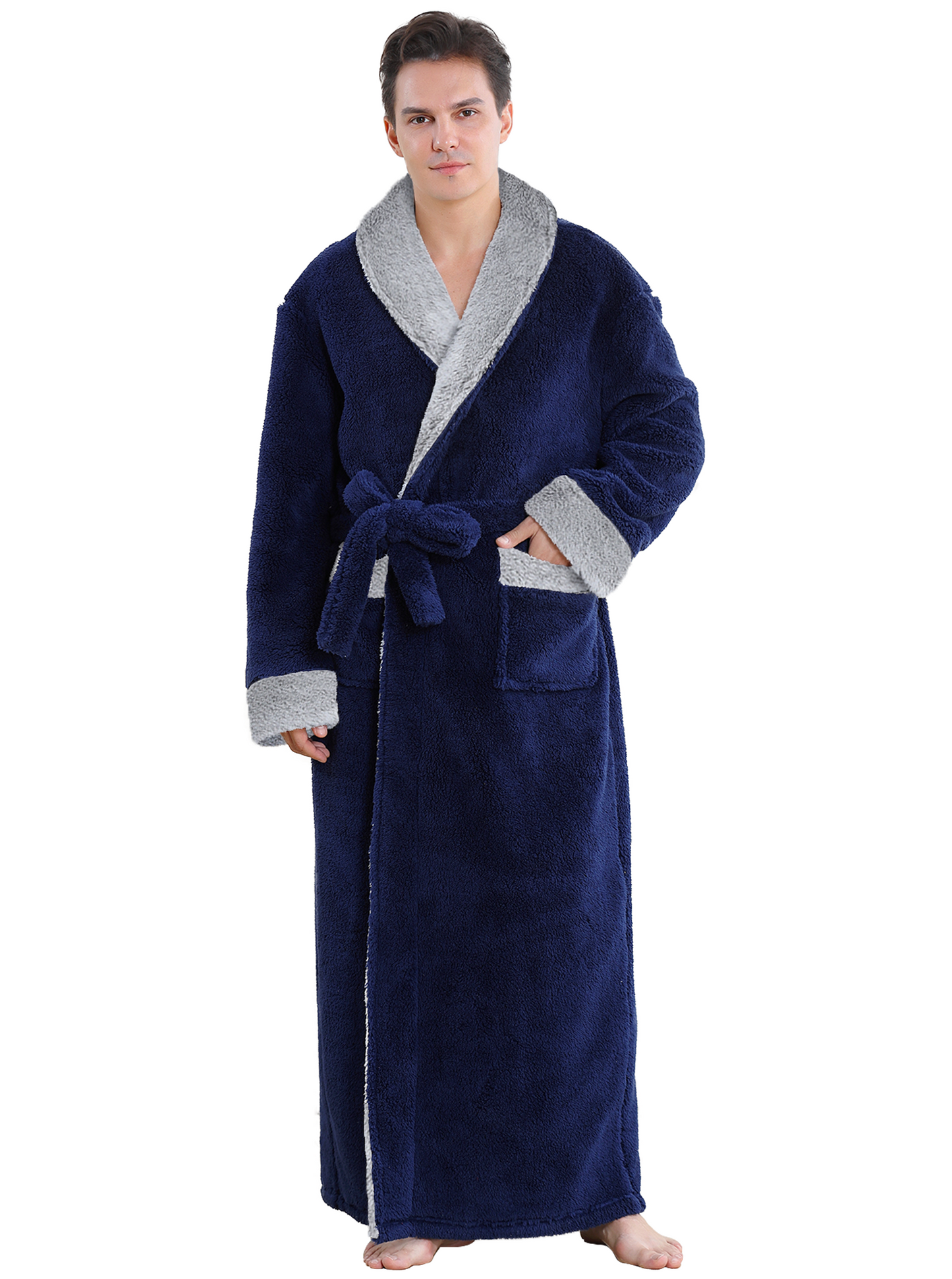Mens Robe: Cozy Warm Soft Plush Fleece Robes for Men Long Length - Thick Winter Spa Bathrobe for Men Gifts with Pocket