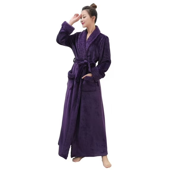Plush Robes for Women Soft Warm Fleece Bathrobe Ladies Long Comfy Spa Bath Robe Housecoat