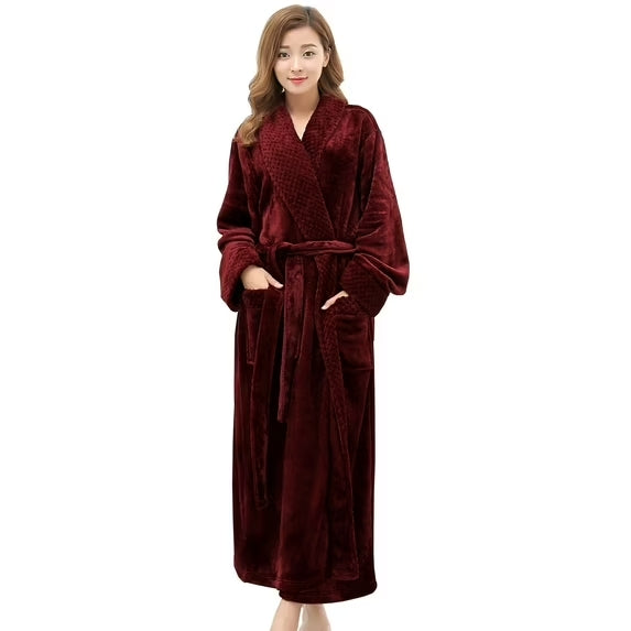 Plush Robes for Women Soft Warm Fleece Bathrobe Ladies Long Comfy Spa Bath Robe Housecoat