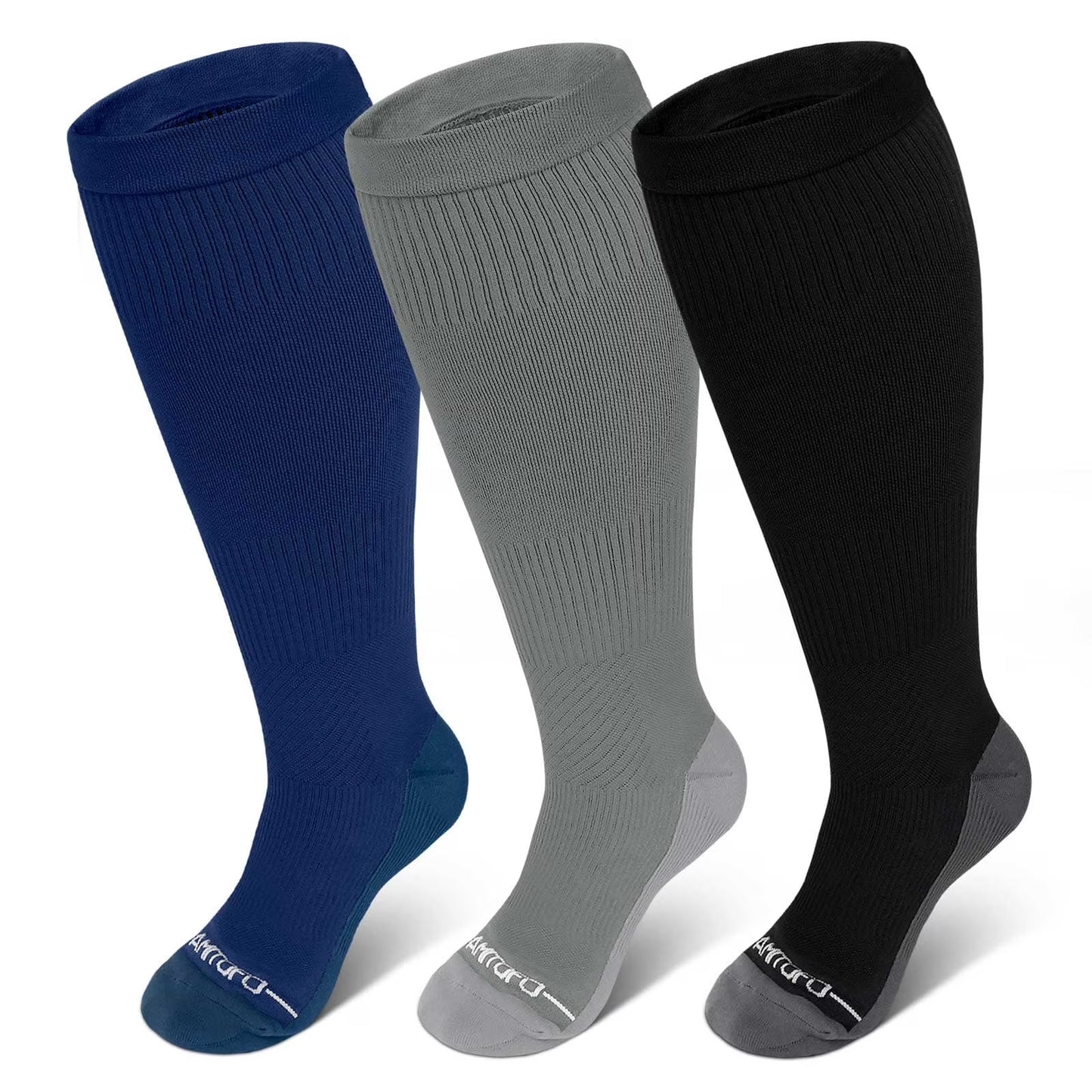 AMITOFO Plus Size Compression Socks Wide Calf for Women Men, 20-30 mmHg Wide Calf Knee High Circulation Socks for Circulation, Recovery & Daily Comfort