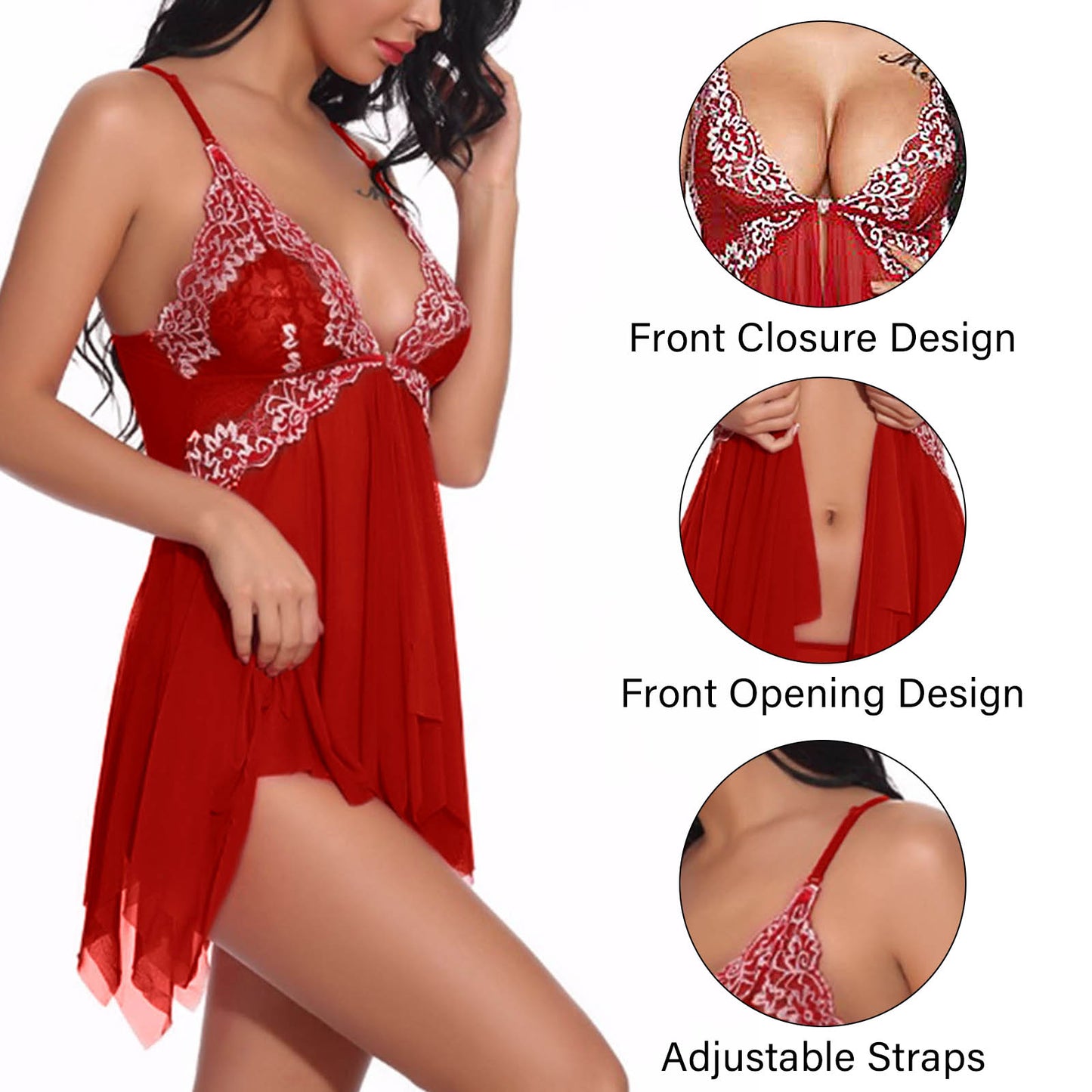 Lingerie for Women,AMITOFO Lace Babydoll Sexy Lingerie Set Front Closure Gowns, Sexy V Neck Lingerie Sets for Women, Sexy Chemise Womens Nighties, Black 2XL