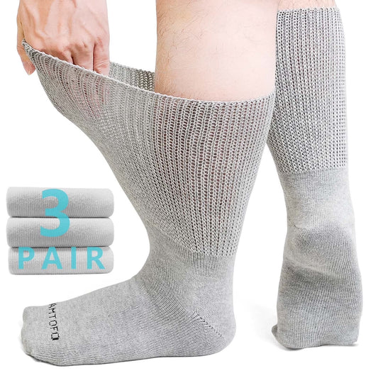 Diabetic Socks, AMITOFO 3 Pairs Diabetic Socks for Men Women Extra Wide Calf Size 10 13 for Swollen Feet, Cotton Edema Bariatric Must Haves Neuropathy Socks
