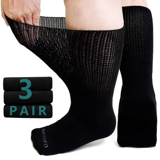 Diabetic Socks, AMITOFO 3 Pairs Diabetic Socks for Men Women Extra Wide Calf Size 10 13 for Swollen Feet, Cotton Edema Bariatric Must Haves Neuropathy Socks