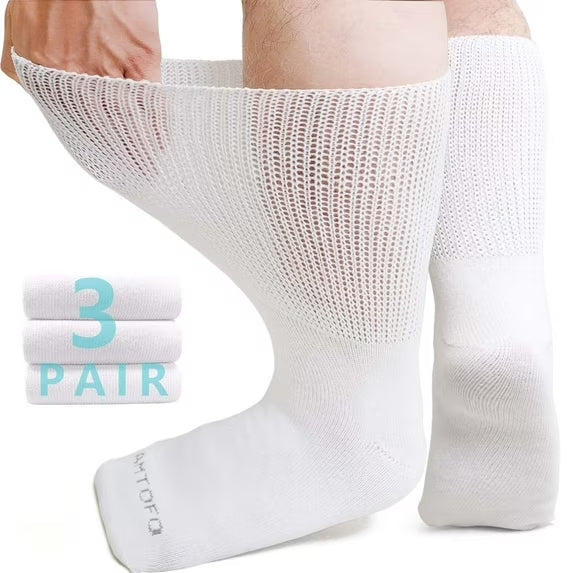 Diabetic Socks, AMITOFO 3 Pairs Diabetic Socks for Men Women Extra Wide Calf Size 10 13 for Swollen Feet, Cotton Edema Bariatric Must Haves Neuropathy Socks