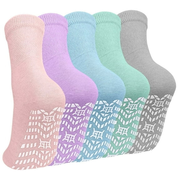 AMITOFO Women's Non-Slip Grip Socks,Non Slip Socks with Rubber Gripper Bottom,Ideal for Yoga, Pilates,Hospital Use,5-Pair Gripper socks