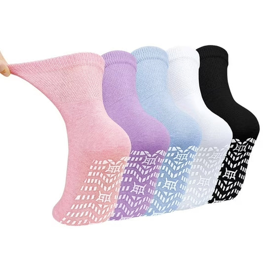 AMITOFO Women's Non-Slip Grip Socks,Non Slip Socks with Rubber Gripper Bottom,Ideal for Yoga, Pilates,Hospital Use,5-Pair Gripper socks