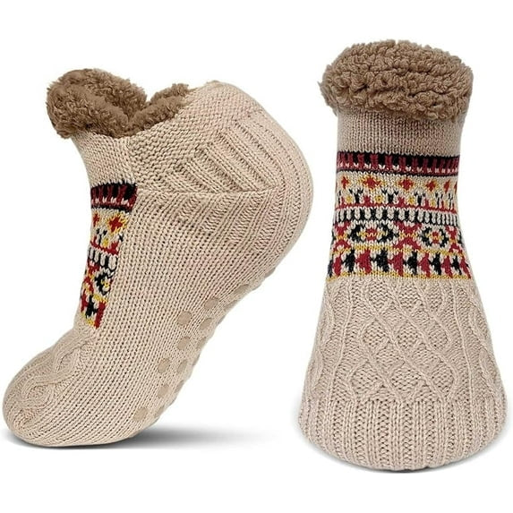 AMITOFO Slipper Socks for Men Thick Thermal Fuzzy Socks Winter Soft Warm Fleece Fluffy Socks with Non Skid Gripper Christmas Gift