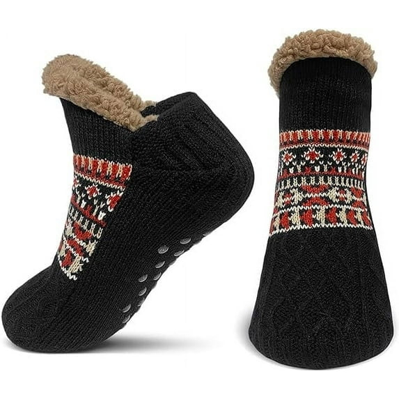 AMITOFO Slipper Socks for Men Thick Thermal Fuzzy Socks Winter Soft Warm Fleece Fluffy Socks with Non Skid Gripper Christmas Gift