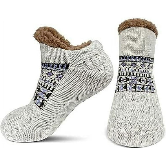 AMITOFO Slipper Socks for Men Thick Thermal Fuzzy Socks Winter Soft Warm Fleece Fluffy Socks with Non Skid Gripper Christmas Gift