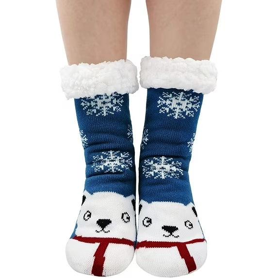 Slipper Socks for Women Winter Warm Fuzzy Sherpa Socks Non Slip Grips Cartoon Animals Fluffy Floor Socks Womens Girls Xmas Gift
