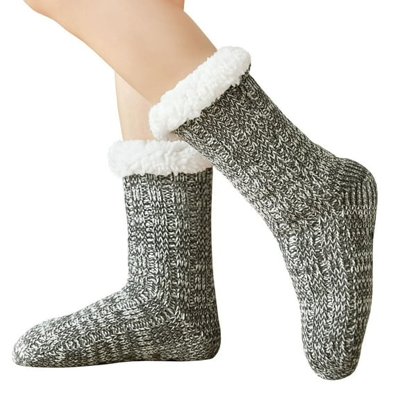Women Slipper Fuzzy Socks Fluffy Sherpa Lined Soft Thick Knit Fleece Non Slip Warm Socks with Grippers