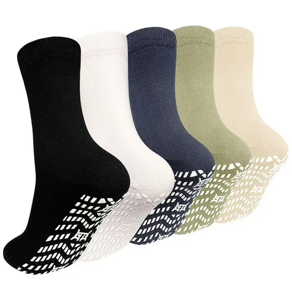 ZFSOCK 5 Pairs Non Slip Grip Socks - Non Skid Socks Ideal for Yoga, Pilates, Hospital Use - Men & Women's Crew Sticky Gripper Socks