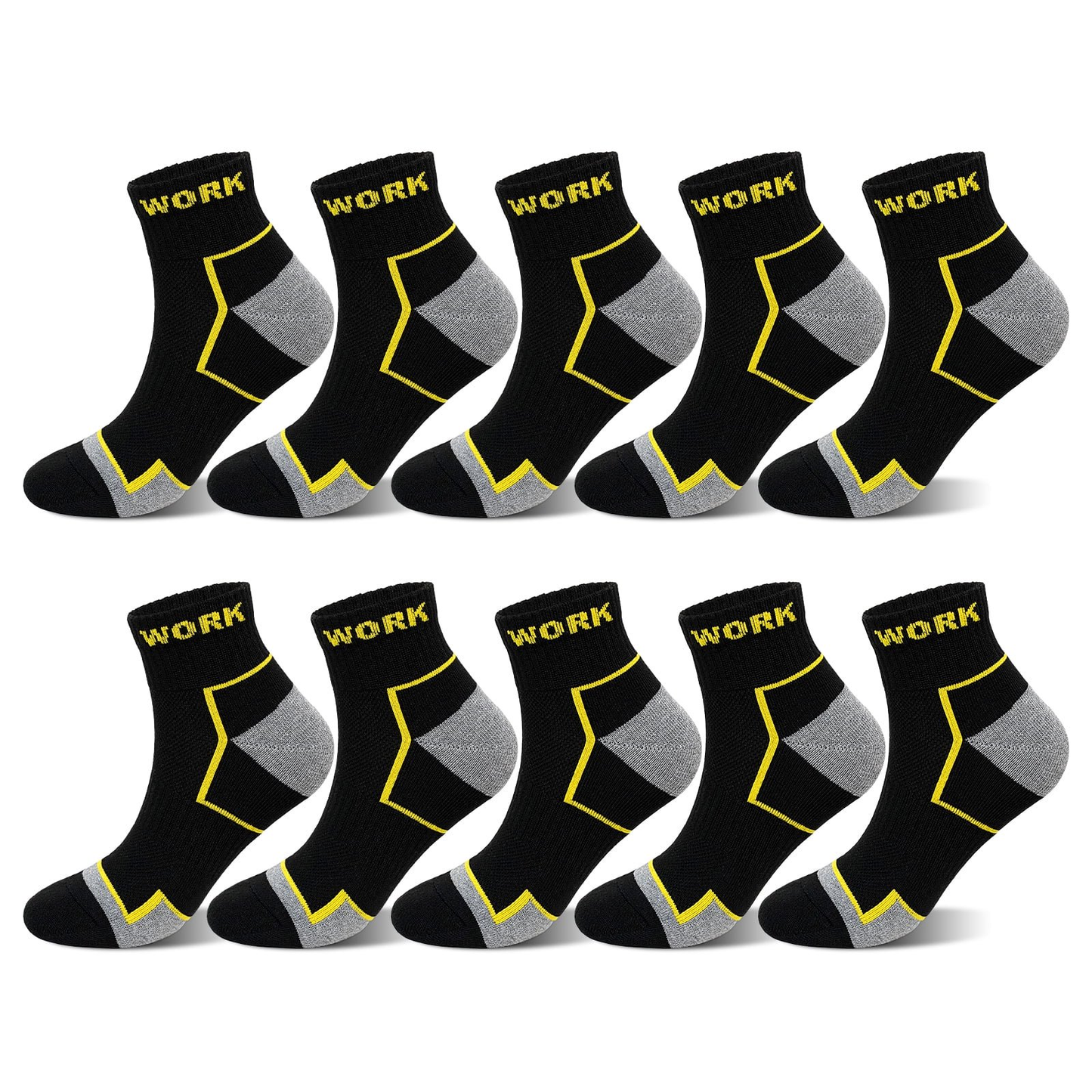 Mens Work Socks, AMITOFO Durable Boot Socks for Men, Breathable Cushioned Reinforced Toe & Heel Compression Arch Support Outdoor Workwear Ankle Socks, Black 10 Pack