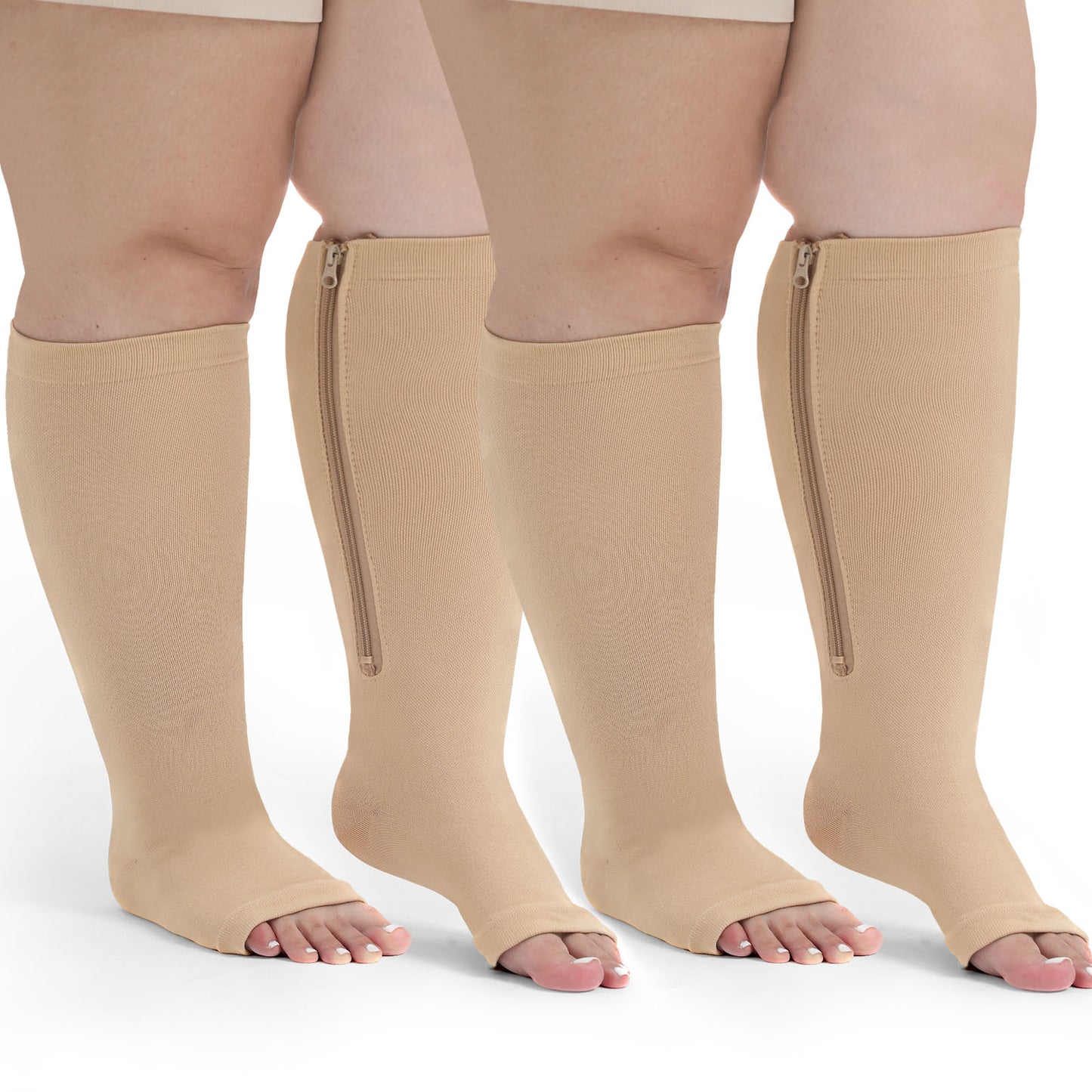 Compression Socks for Women: AMITOFO Open Toe Compression Socks for Women Men 20 30 mmHg with Zipper - Toeless Compression Socks Wide Calf Plus Size Improves Blood Circulation Relieves Swell