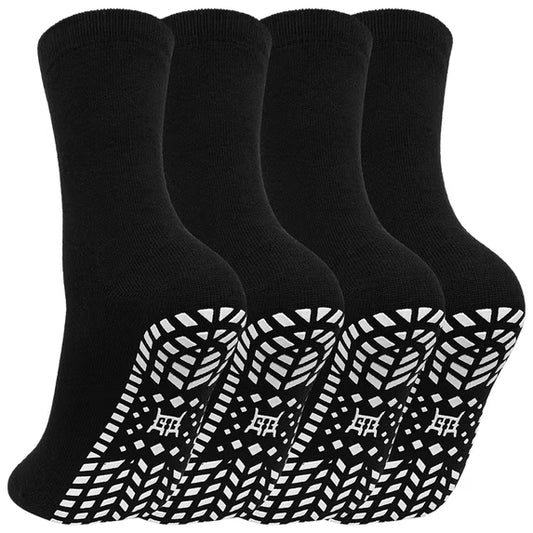Mens Grip Socks, AMITOFO Anti Slip Crew Socks for Men-Non Slip Hospital Home Walking Socks for Elderly, 4 Pairs (Size 13-15 )