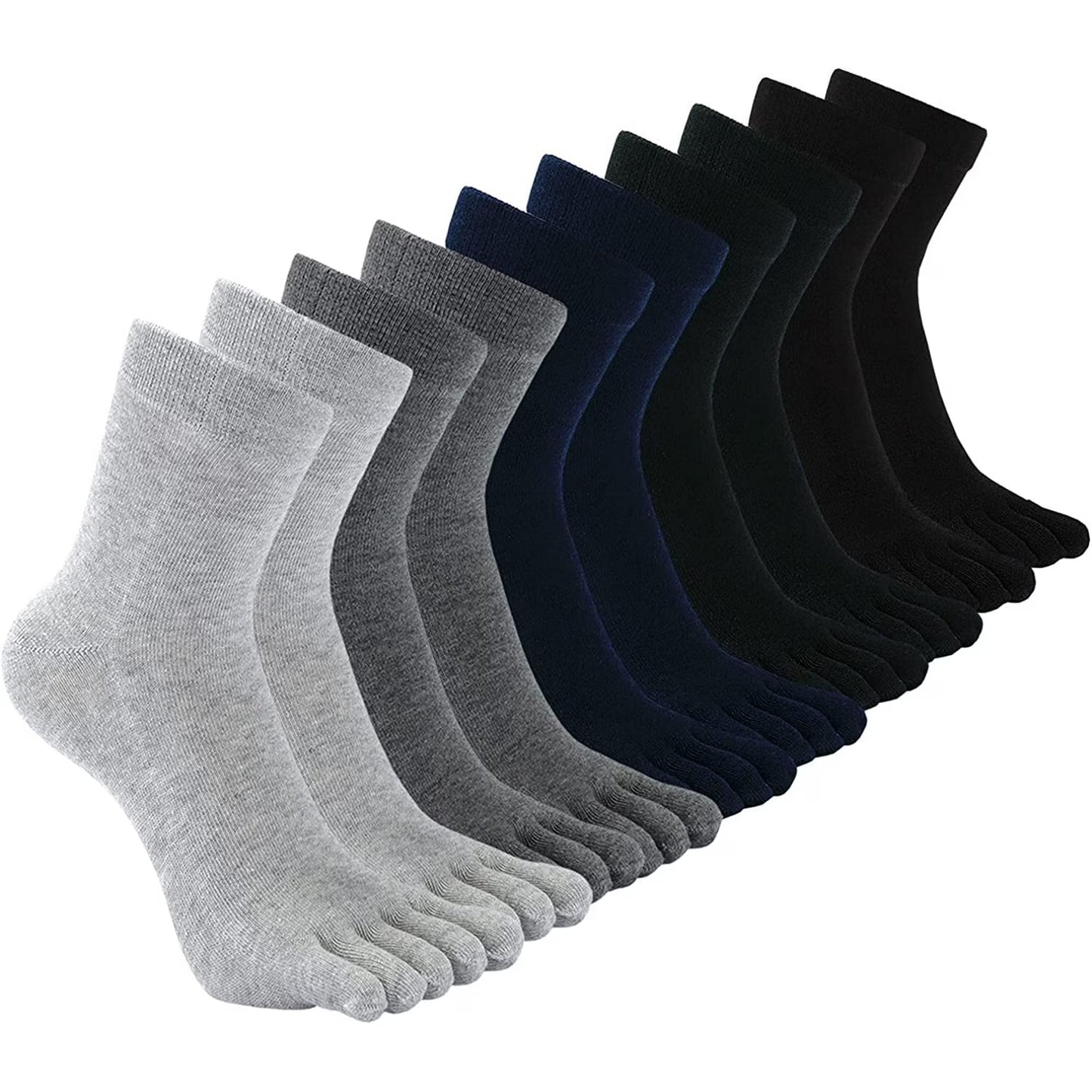 AMITOFO 5 Pairs Toe Socks Mens Crew Socks Cotton Running Casual Five Finger Ankle Socks For Men