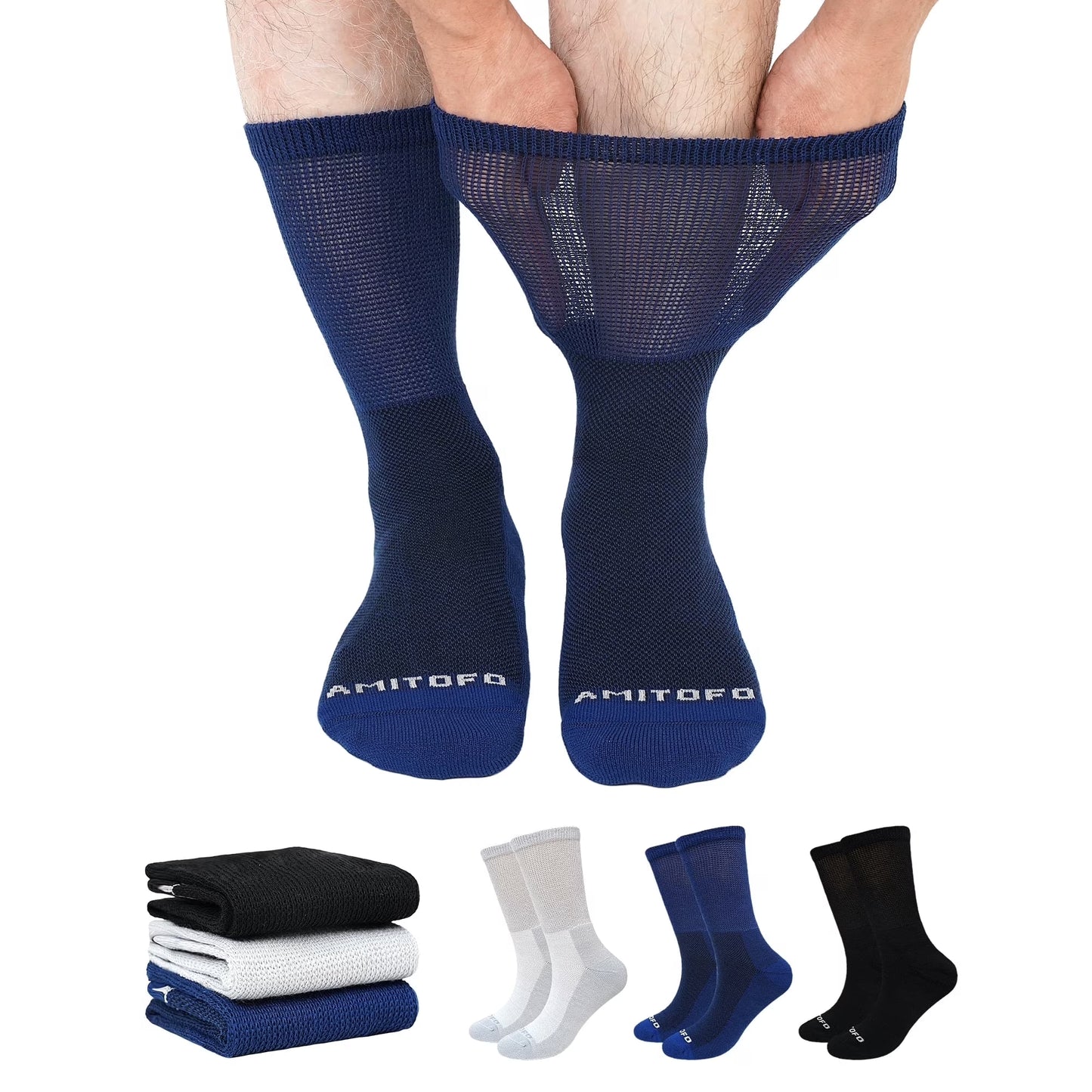 AMITOFO Diabetic Crew Socks for Men & Women —Bamboo Viscose Non-Binding Seamless Socks with Reinforced Heel & Toe