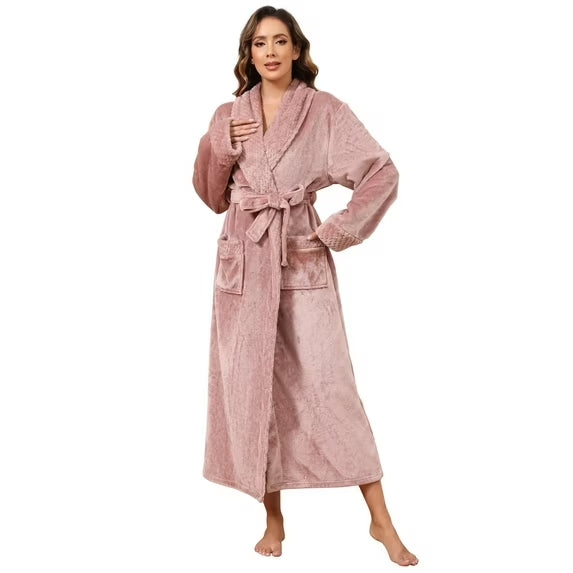 ZFSOCK Classic Unisex Long Flannel Dressing Gown Bathrobe for Men and Women