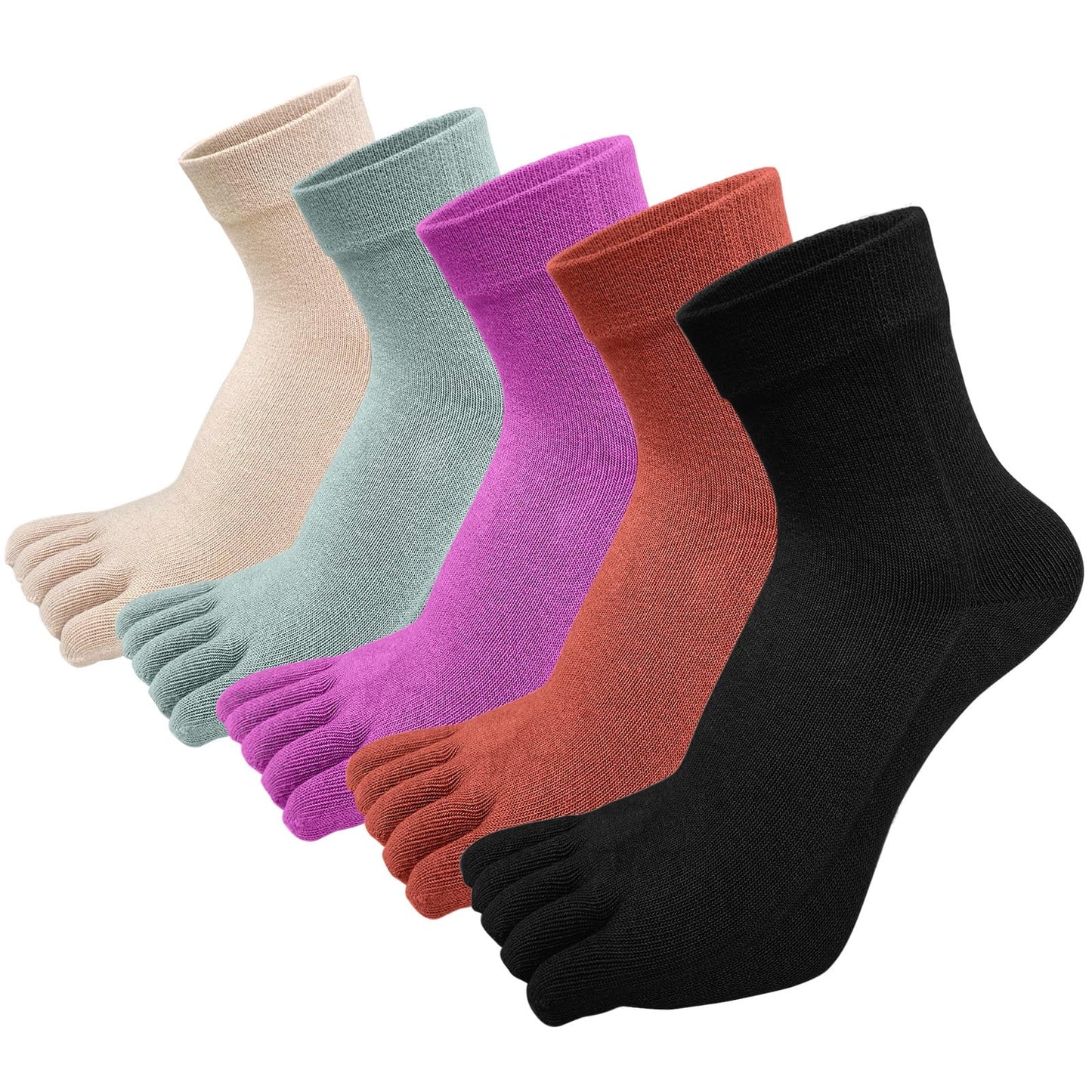 AMITOFO Toe Socks for Women Cotton Ankle Athletic Five Finger Socks Female Ladies Running Socks,5 Pairs