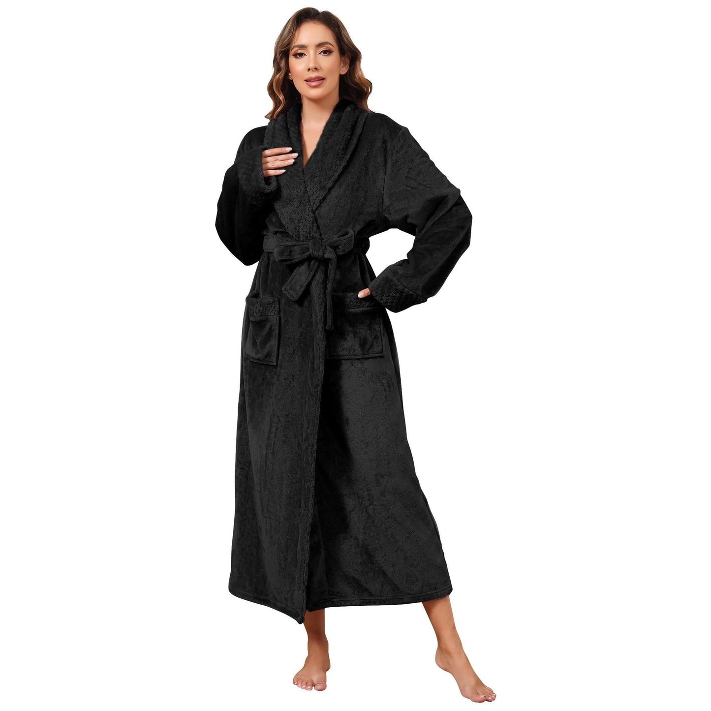 ZFSOCK Classic Unisex Long Flannel Dressing Gown Bathrobe for Men and Women