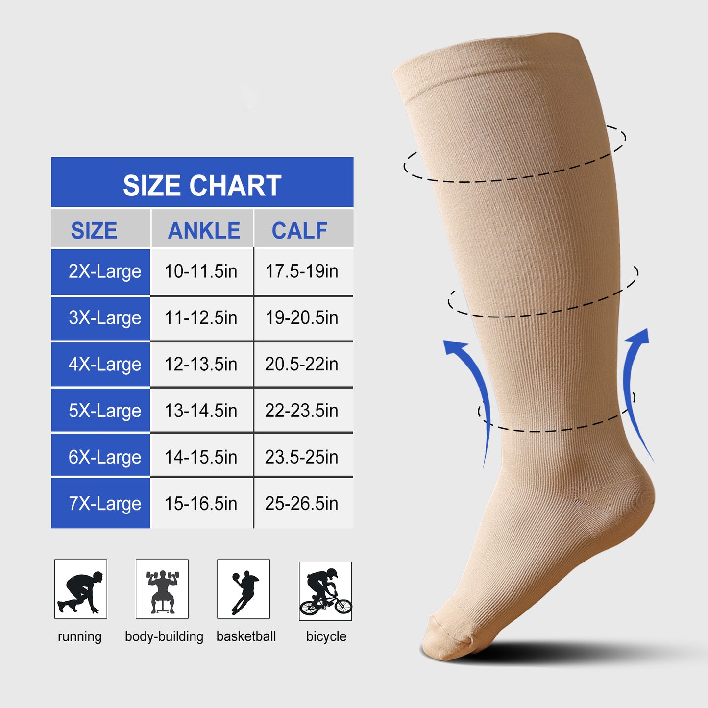 2 Pairs Wide Calf Compression Socks for Women Men AMITOFO Circulation 20-30mmHg Plus Size Knee High Support Stockings for Medical | Circulation | Nurses | Running | Travel,Beige Black 4XL