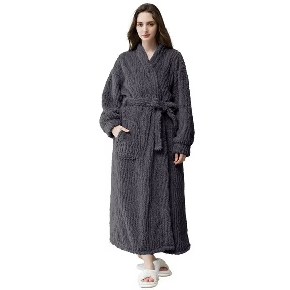 Long Robes for Women, Soft Fluffy Fleece Bath Robe with Front Pocket, Winter Warm Plush Lapel Women's Robes, Adjustable Belt
