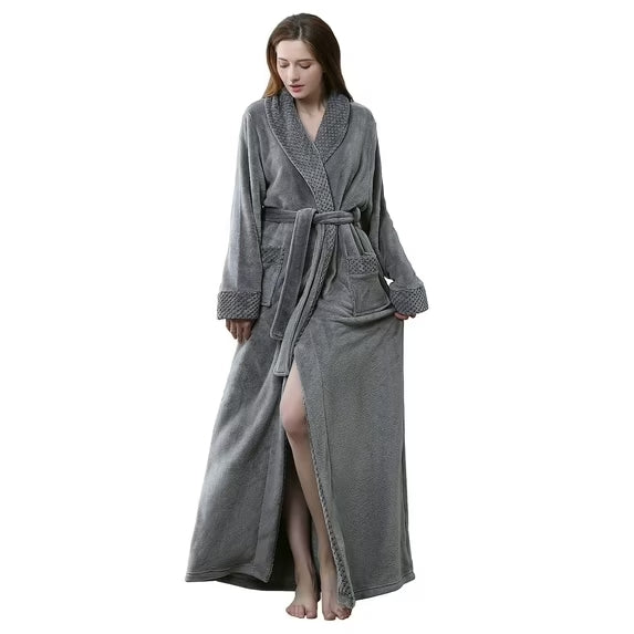 Plush Robes for Women Soft Warm Fleece Bathrobe Ladies Long Comfy Spa Bath Robe Housecoat