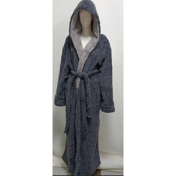 Long Robes for Women, Soft Fluffy Fleece Bath Robe with Front Pocket, Winter Warm Plush Hooded Women's Robes, Adjustable Belt