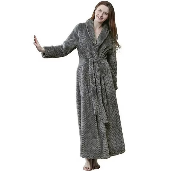 Fleece Robe for Women Soft Warm Long Plush Bathrobe Slim Elastic Waist Sleepwear Housecoats
