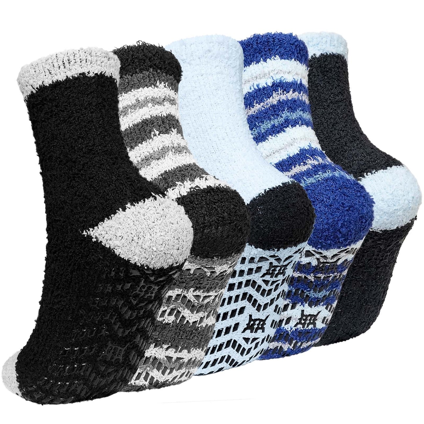 Fuzzy Socks 5 Pairs Slipper Socks for Men Soft Cozy Plush Fluffy Socks with Grips Non Slip Winter Warm Sock