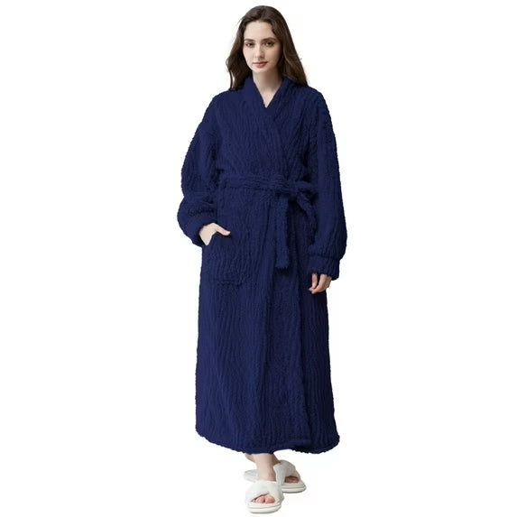 Long Robes for Women, Soft Fluffy Fleece Bath Robe with Front Pocket, Winter Warm Plush Lapel Women's Robes, Adjustable Belt