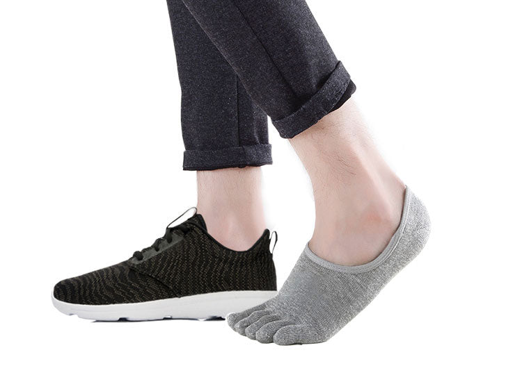 AMITOFO No Show Socks for Men Running Toe Socks Non Slip Invisible Low Cut Sock Cotton Five Finger Liner Sox , 4 Pairs