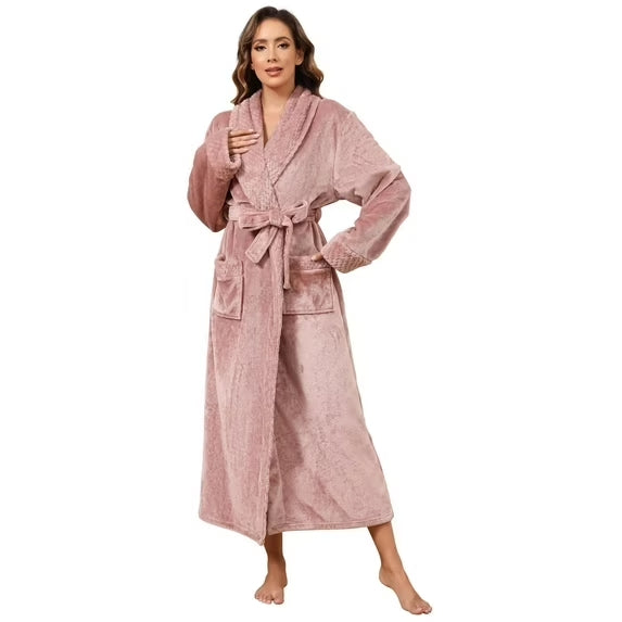 Plush Robes for Women Soft Warm Fleece Bathrobe Ladies Long Comfy Spa Bath Robe Housecoat