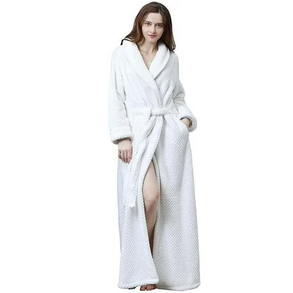 Fleece Robe for Women Soft Warm Long Plush Bathrobe Slim Elastic Waist Sleepwear Housecoats