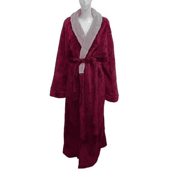 Full-Length Womens Robes, Soft Fleece V-Neck Bathrobes, Plush Long Bath Robe with Side Pocket, Winter Warm Pajamas Gift for Women