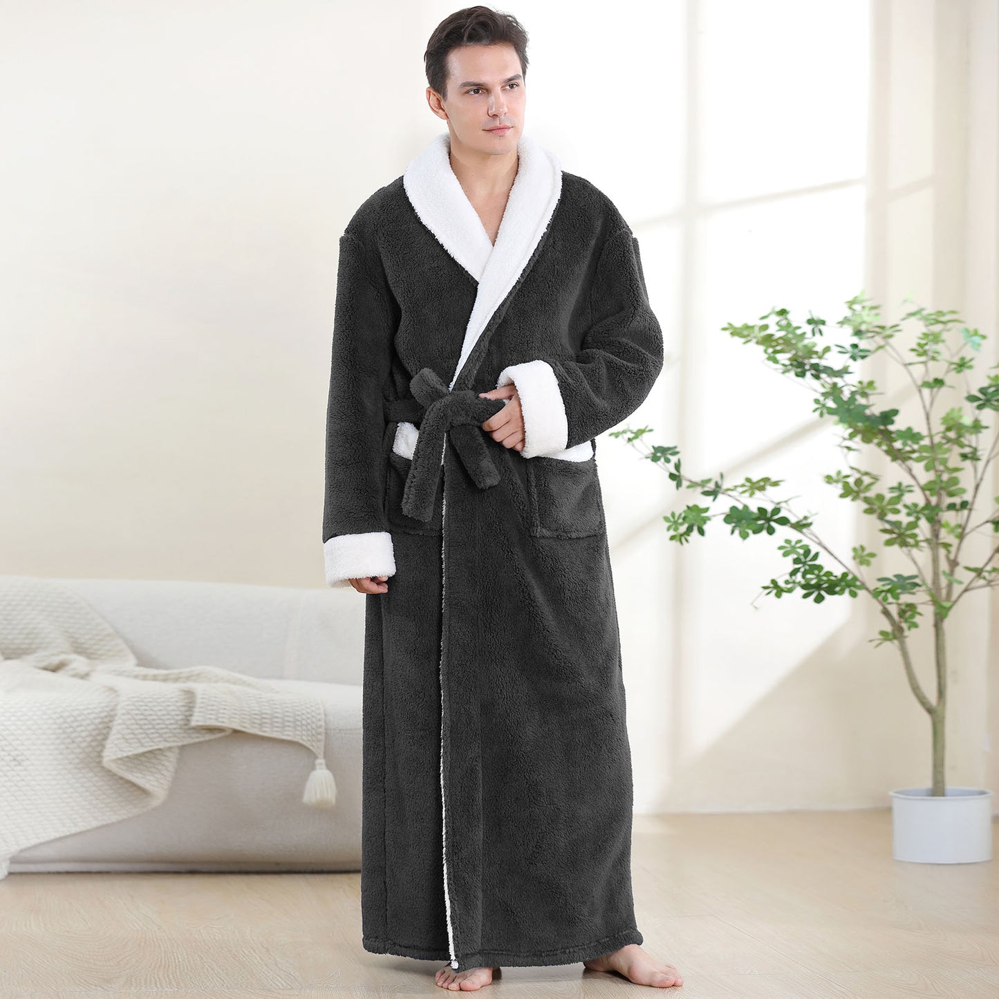 Mens Robe: AMITOFO Cozy Warm Soft Plush Fleece Robes for Men Long Length - Thick Winter Spa Bathrobe for Men Gifts with Pocket