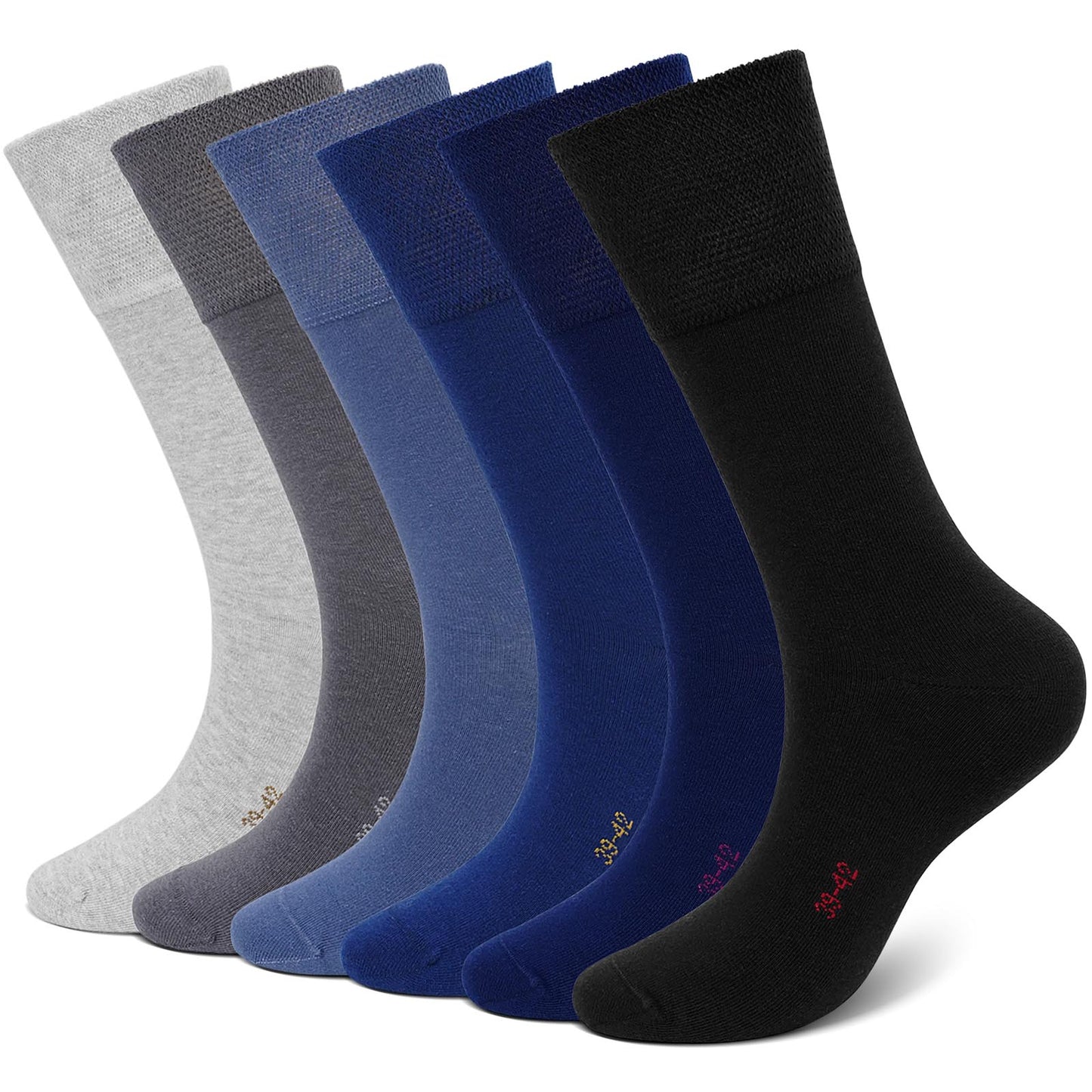 Mens Dress Socks, AMITOFO Cotton Breathable Pattern Socks with Non-Binding Loose Top, Classic Mid Calf Socks for Office and Business Wear, 6 Pairs