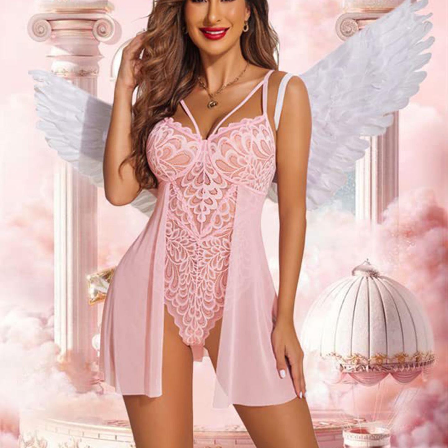 Lingerie for Women, AMITOFO Bodysuits for Women Lingerie, Floral One-Piece Sexy Lingerie, Chemise Nighties Lace Babydoll Lingerie Sizes M L XL 2XL, Black Lingerie
