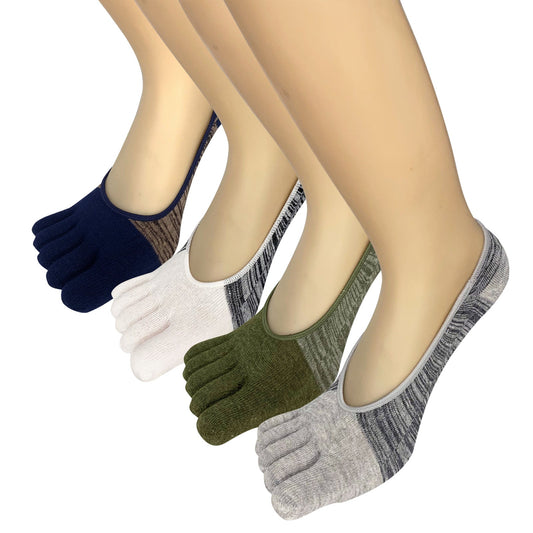 ZFSOCK's 5 Finger No-Show Neutral Colors Anti-Slip Men's Socks - Comfortable and Secure (4 Pairs)