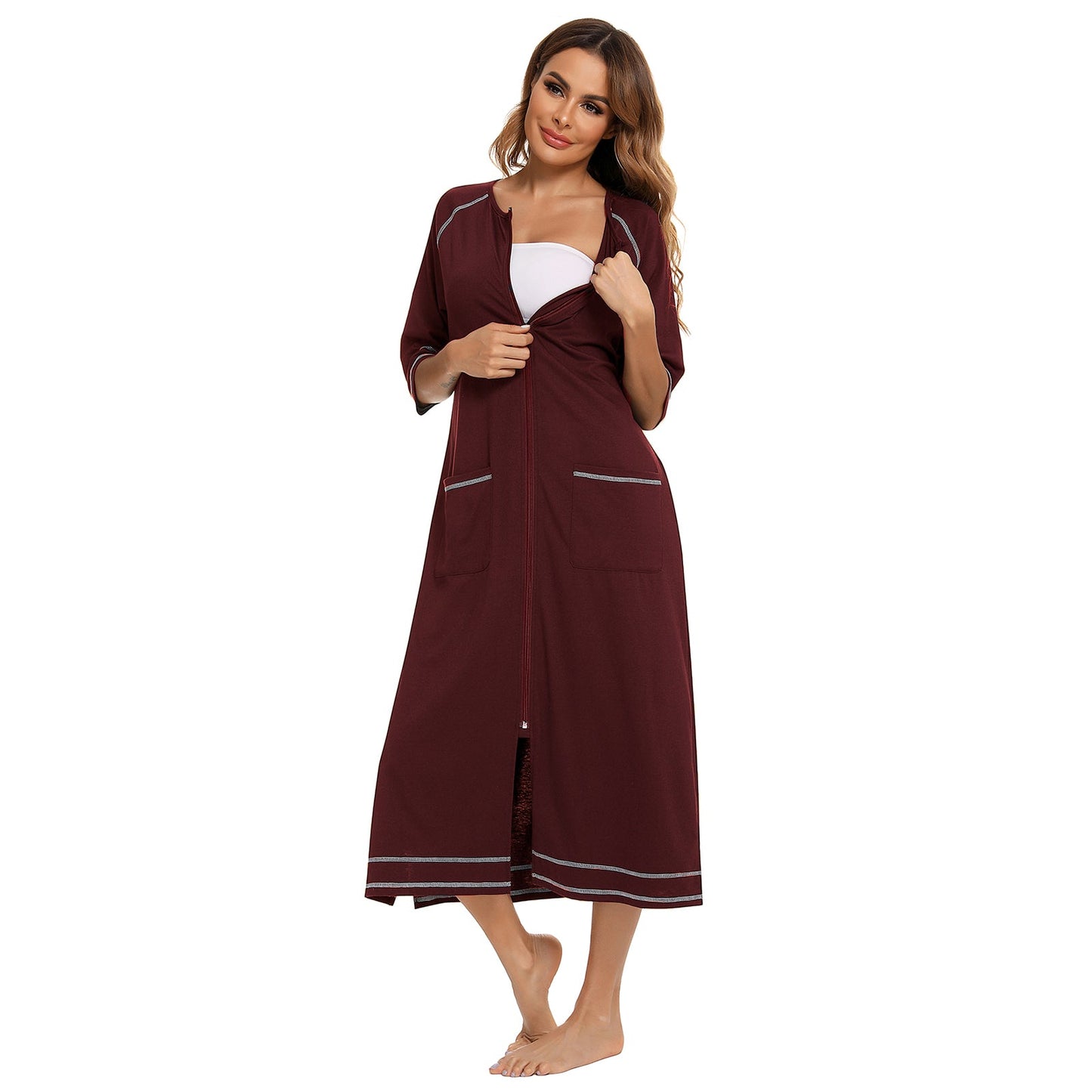 ZFSOCK's Women's Zip-Up Dressing Gown - Comfortable and Stylish Loungewear