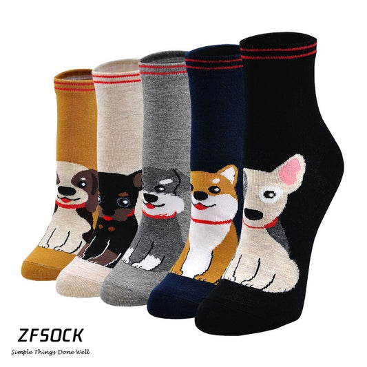 ZFSOCK Cute Dog Design Premium Quality Socks for Women, 5 Pairs