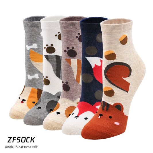 ZFSOCK Cute Animal Design Crew Socks, 5 Pairs