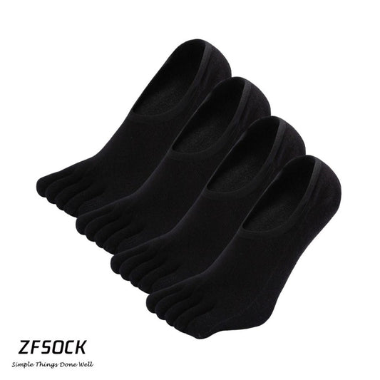 ZFSOCK Plain Black No show 5 Finger Toe Socks for Men, 4 Pairs