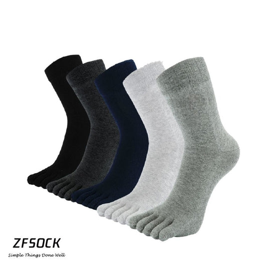 ZFSOCK Plain Neutral Colors Executive 5 Finger Socks for Men, 5 Pairs