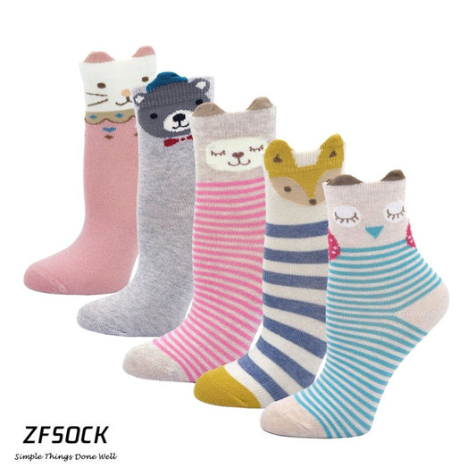 AMITOFO Cute Animals Design Children's Crew Socks, 5 Pairs