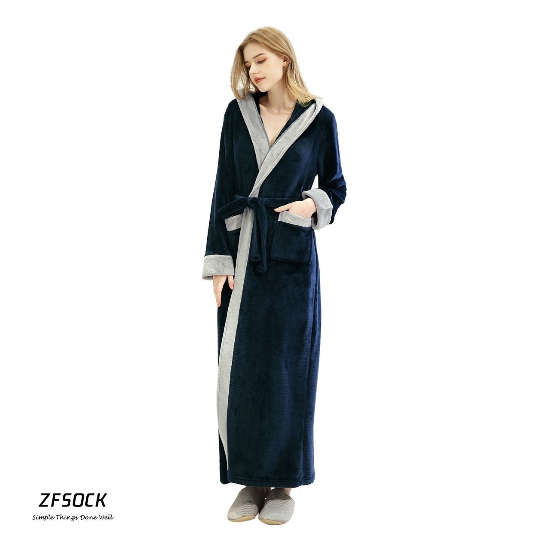 ZFSOCK Dressing Gown Bathrobe with Hood and Wide Shawl Collar Wedding