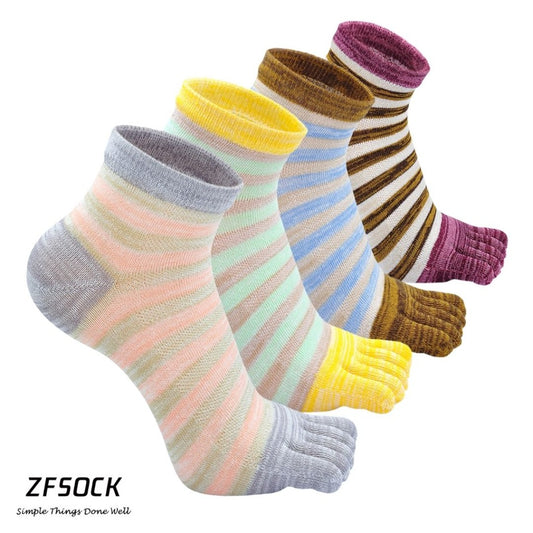 ZFSOCK 5 Finger Classic Stripes Design Toe Socks for Women, 4 Pairs