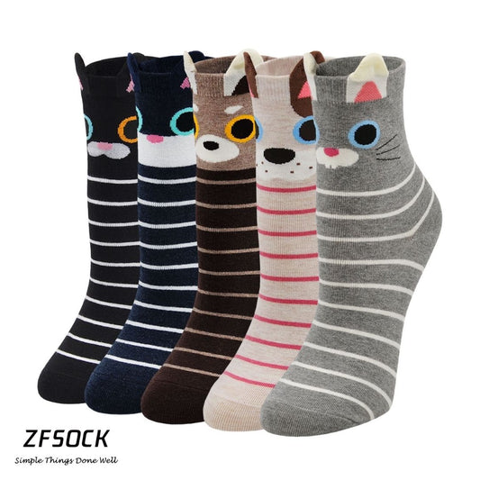ZFSOCK Cute Stripes Design Socks for Women, 5 Pairs