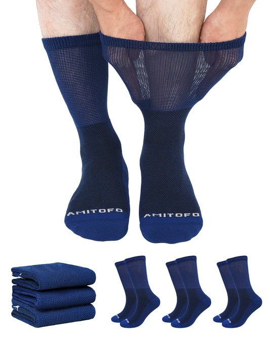 AMITOFO Diabetic Crew Socks for Men & Women —Bamboo Viscose Non-Binding Seamless Socks with Reinforced Heel & Toe , 3 Pairs ,Size 6-9